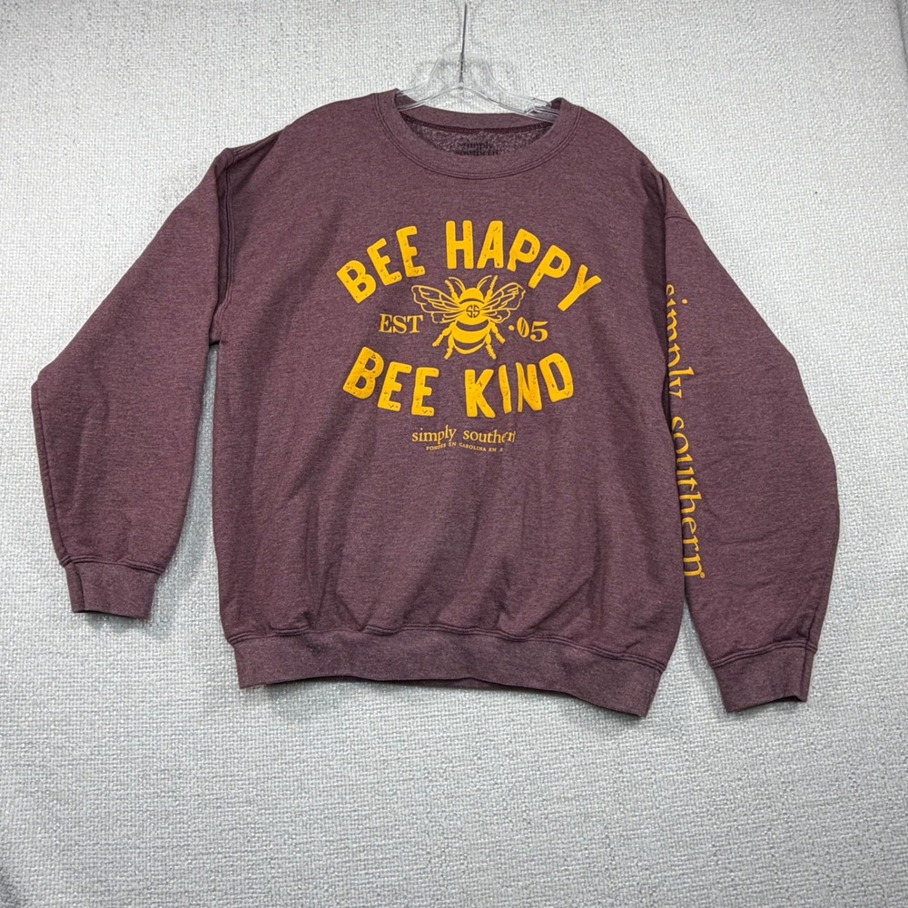 Simply Southern Bee Happy Bee Kind Maroon Sweatshirt Large Graphic Pullover - Picture 2 of 7
